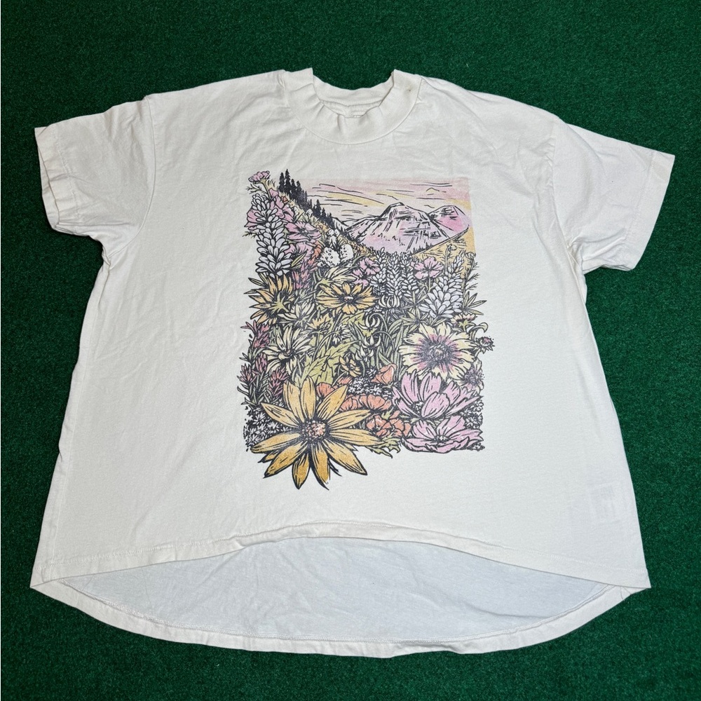 Vintage 90s Wildflower Meadow Moutain Nature Womens Large Short Sleeve T Shirt